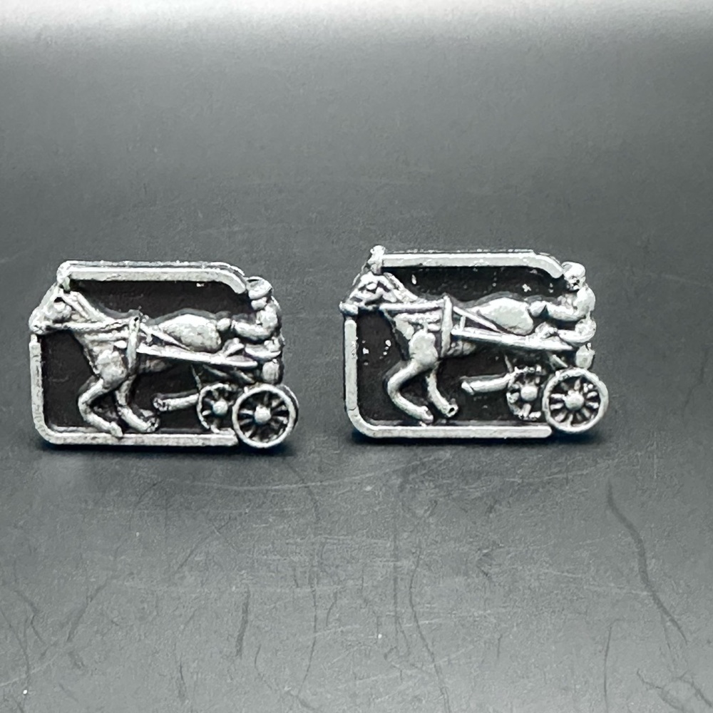 Vintage Men’s Pewter Cufflinks Horse Cart Racing Equestrian